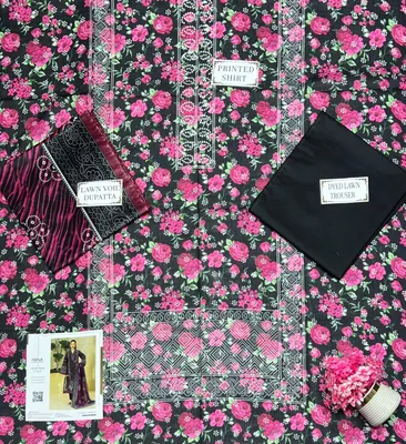 3 Pcs Women's Unstitched Printed Suit thumbnail 3