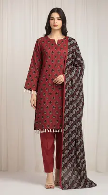 3 Pcs Women's Unstitched Printed Suit