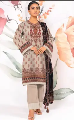 3 Pcs Women's Unstitched Printed Suit