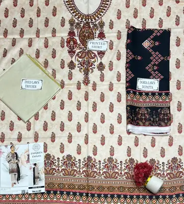 3 Pcs Women's Unstitched Printed Suit thumbnail 2