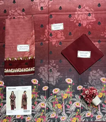 3 Pcs Women's Unstitched Printed Suit thumbnail 3