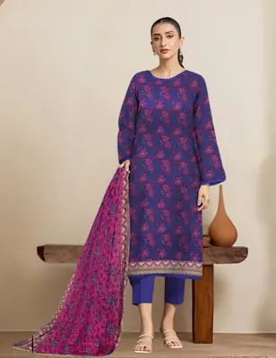 3 Pcs Women's Unstitched Printed Suit