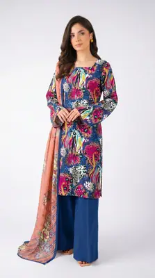 3 Pcs Women's Unstitched Printed Suit