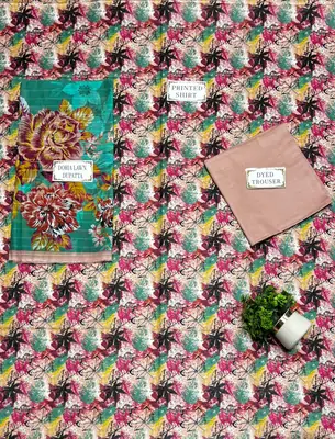 3 Pcs Women's Unstitched Printed Suit thumbnail 4