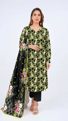 3 Pcs Women's Unstitched Printed Suit