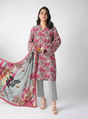 3 Pcs Women's Unstitched Printed Suit