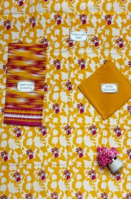 3 Pcs Women's Unstitched Printed Suit thumbnail 3