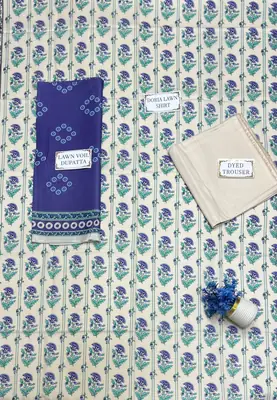 3 Pcs Women's Unstitched Printed Suit thumbnail 3