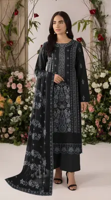 3 Pcs Women's Unstitched Plain Suit