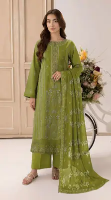 3 Pcs Women's Unstitched Plain Suit