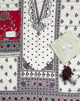 3 Pcs Women's Unstitched Printed Suit thumbnail 4
