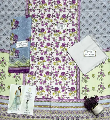 3 Pcs Women's Unstitched Printed Suit thumbnail 3