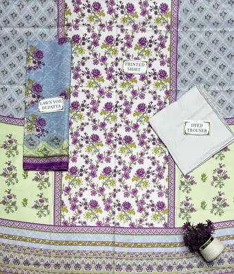 3 Pcs Women's Unstitched Printed Suit thumbnail 4