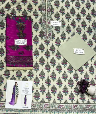 3 Pcs Women's Unstitched Printed Suit thumbnail 3