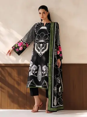 3 Pcs Women's Unstitched Printed Suit
