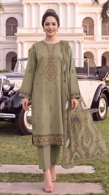 3 Pcs Women's Unstitched Plain Suit