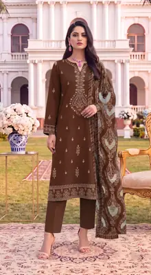 3 Pcs Women's Unstitched Plain Suit