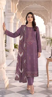 3 Pcs Women's Unstitched Plain Suit