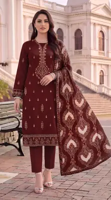 3 Pcs Women's Unstitched Plain Suit