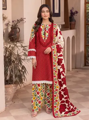 3 Pcs Women's Unstitched Printed Suit