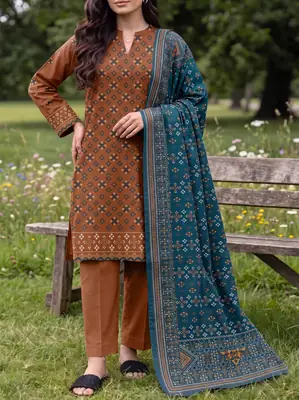 3 Pcs Women's Unstitched Printed Suit