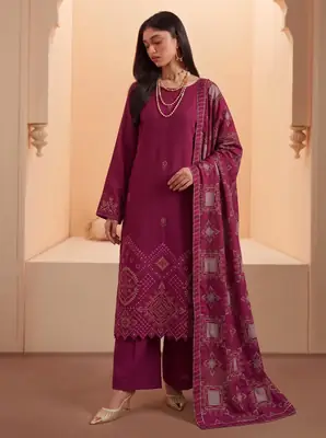 3 Pcs Women's Unstitched Plain Suit