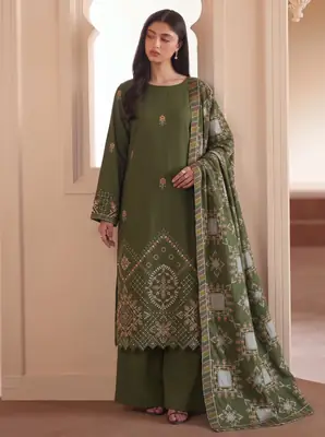 3 Pcs Women's Unstitched Plain Suit