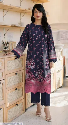 2 Pcs Women's Unstitched Embroidered Suit Shirt Fabric