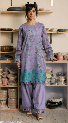 Purple Embroidered Lawn 2-Piece Women Suit for Bakra Eid