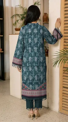 Women's Embroidered Lawn Suit Green Bakra Eid Party Wear Shirt Fabric thumbnail 2