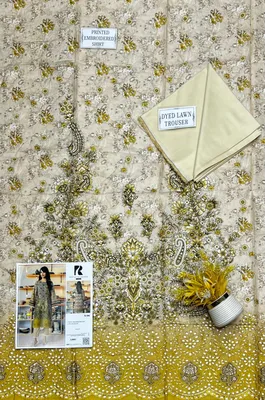 Women's Embroidered Lawn Suit Yellow Bakra Eid Party Wear thumbnail 3