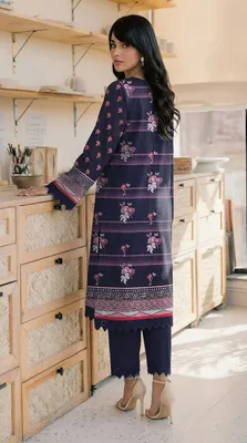 Women's Embroidered Lawn Suit Blue Bakra Eid Party Wear thumbnail 2