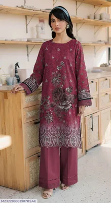 Maroon Embroidered Lawn 2-Piece Women Suit for Bakra Eid