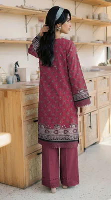 Maroon Embroidered Lawn 2-Piece Women Suit for Bakra Eid thumbnail 2