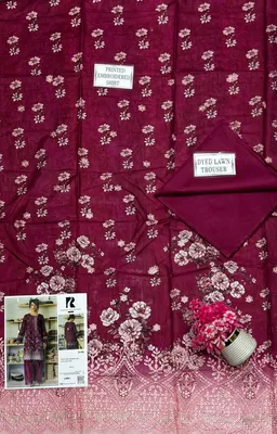 Maroon Embroidered Lawn 2-Piece Women Suit for Bakra Eid thumbnail 3
