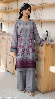 Women's Grey Embroidered Lawn 2-Piece Suit for Bakra Eid