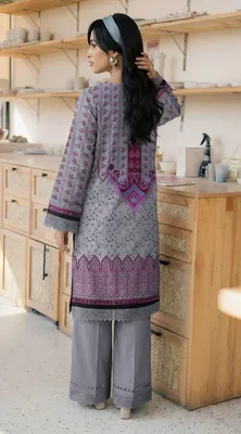 Women's Grey Embroidered Lawn 2-Piece Suit for Bakra Eid thumbnail 2
