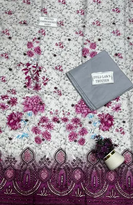 Women's Grey Embroidered Lawn 2-Piece Suit for Bakra Eid thumbnail 4