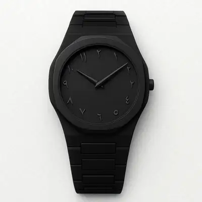Black Arabic Aura Chain Watch for Men – Luxury Analogue Watch, Elegant Black Design, Comfortable Fit for Daily Wear