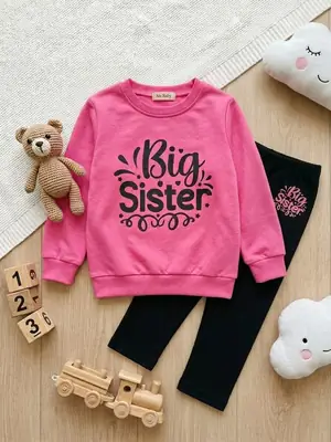 2 Pcs Girl's Fleece Printed Shirt And Trouser Suit