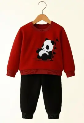 2 Pcs Girl's Fleece Printed Shirt And Trouser Suit