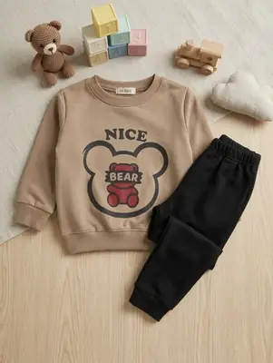 2 Pcs Girl's Fleece Printed Shirt And Trouser Suit