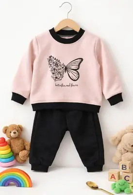 2 Pcs Girl's Fleece Printed Shirt And Trouser Suit