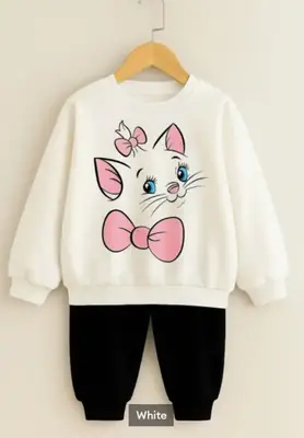 2 Pcs Girl's Fleece Printed Shirt And Trouser Suit