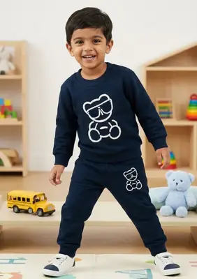 2 Pcs Girl's Fleece Printed Shirt And Trouser Set