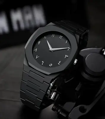Men's Carbon Fiber Black Arabic Aura Watch (With White Numbers)