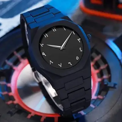 Men's Carbon Fiber Black Arabic Aura Watch (With White Numbers) thumbnail 3