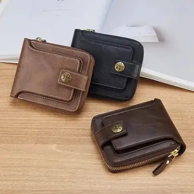 Premium Men's Zipper Bifold Wallet
