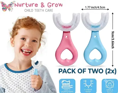 U-Shaped Silicone Kids Toothbrush for Deep Cleaning 2-12 Years (Pack Of Two) thumbnail 2