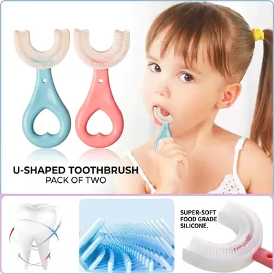 U-Shaped Silicone Kids Toothbrush for Deep Cleaning 2-12 Years (Pack Of Two) thumbnail 4